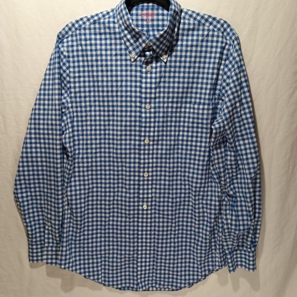 Brooks Brothers Men's Long Sleeve Button Up Shirt. Blue And White Plaid. Medium.